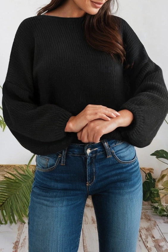 Love Backless Bubble Sleeve Back Bow Sweater