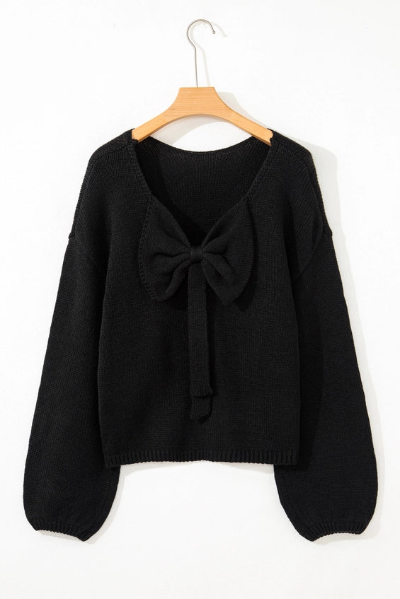 Love Backless Bubble Sleeve Back Bow Sweater