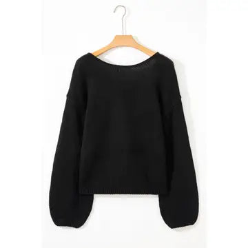 Love Backless Bubble Sleeve Back Bow Sweater