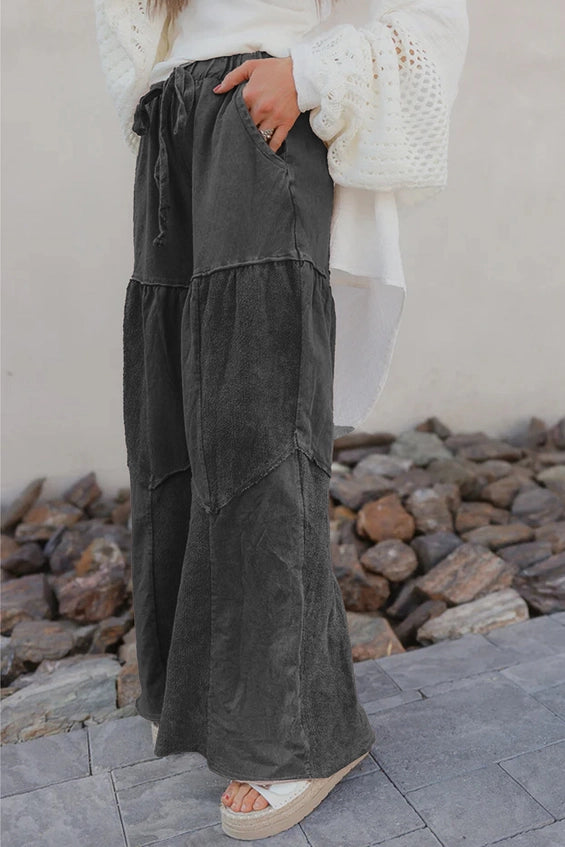 Black Mineral Wash Wide Leg Patchwork Pants