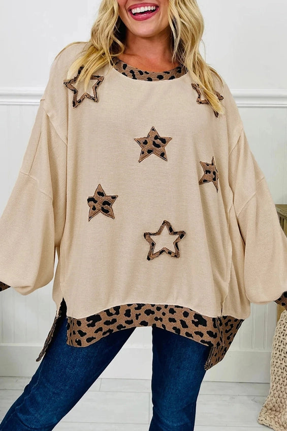 Leopard Star Patchwork Oversized Sweatshirt