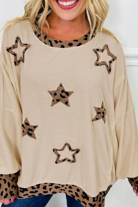 Leopard Star Patchwork Oversized Sweatshirt