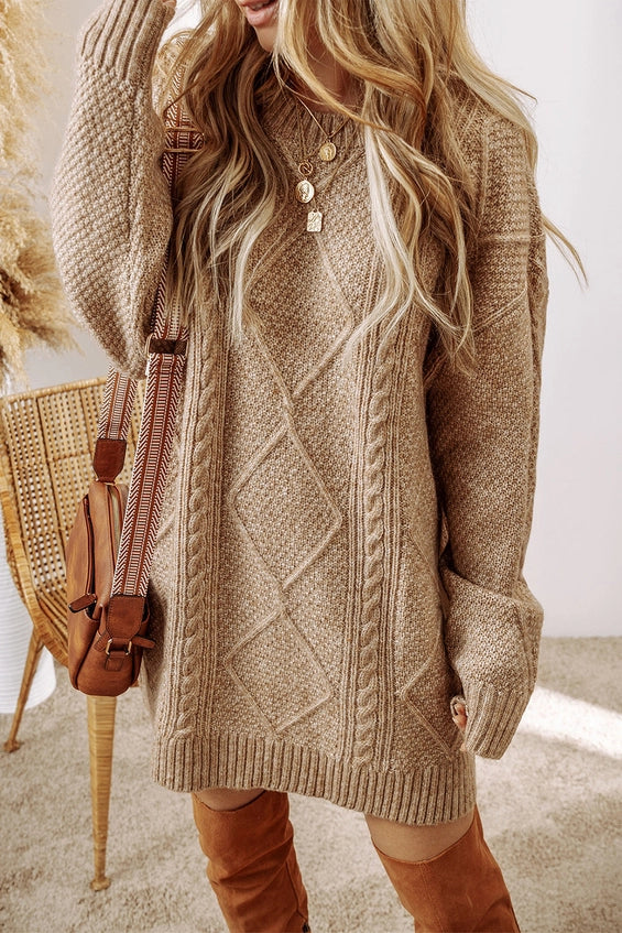 Cozy Cable Knit Drop Shoulder Sweater Dress