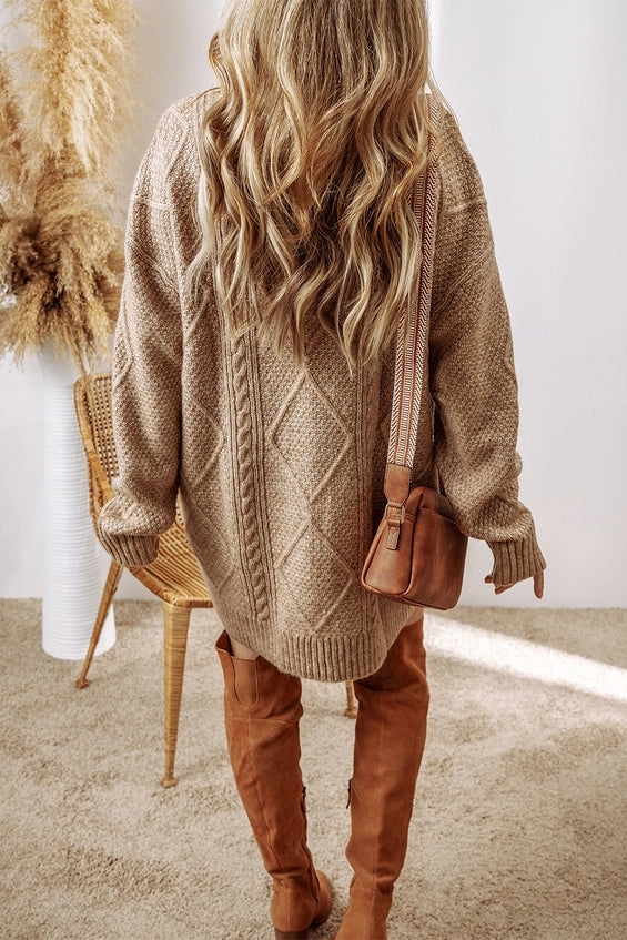 Cozy Cable Knit Drop Shoulder Sweater Dress