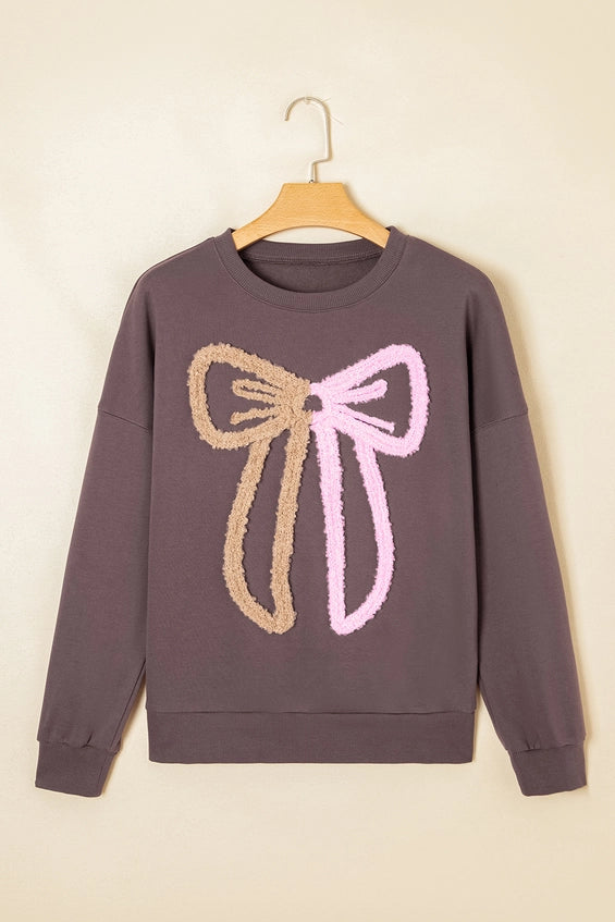 Terry Bow Contrast Sweatshirt