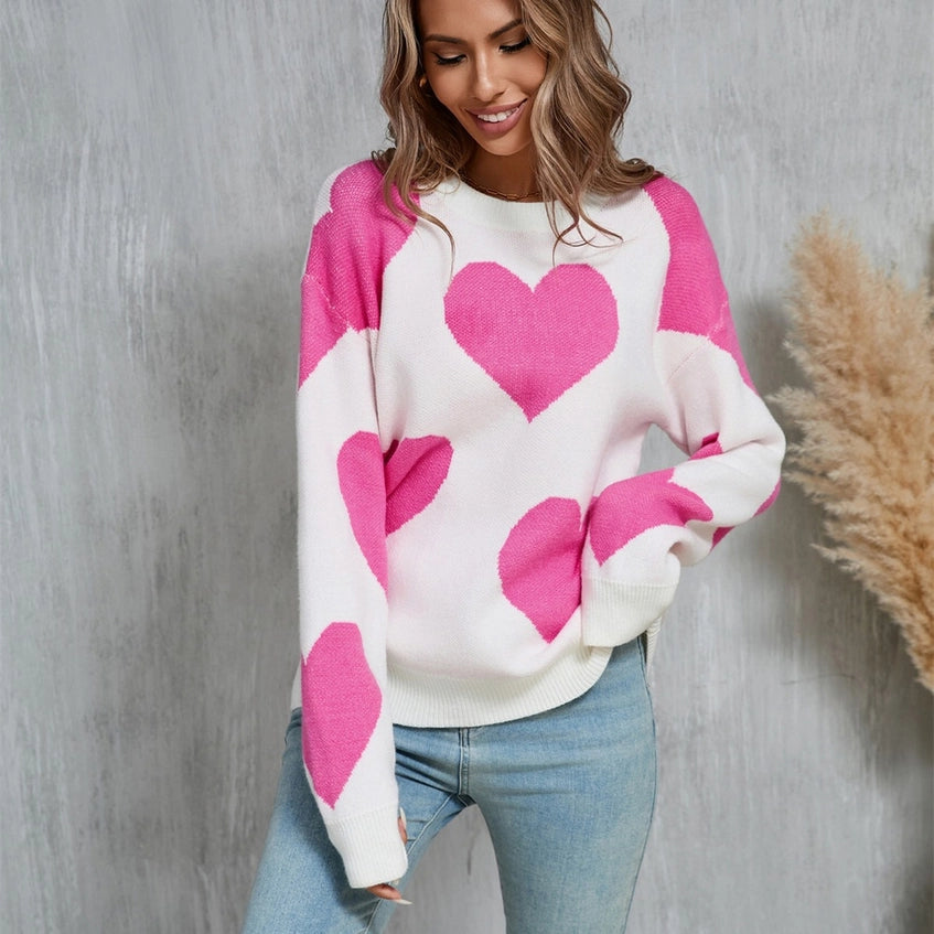 White Knit Heart Sweater